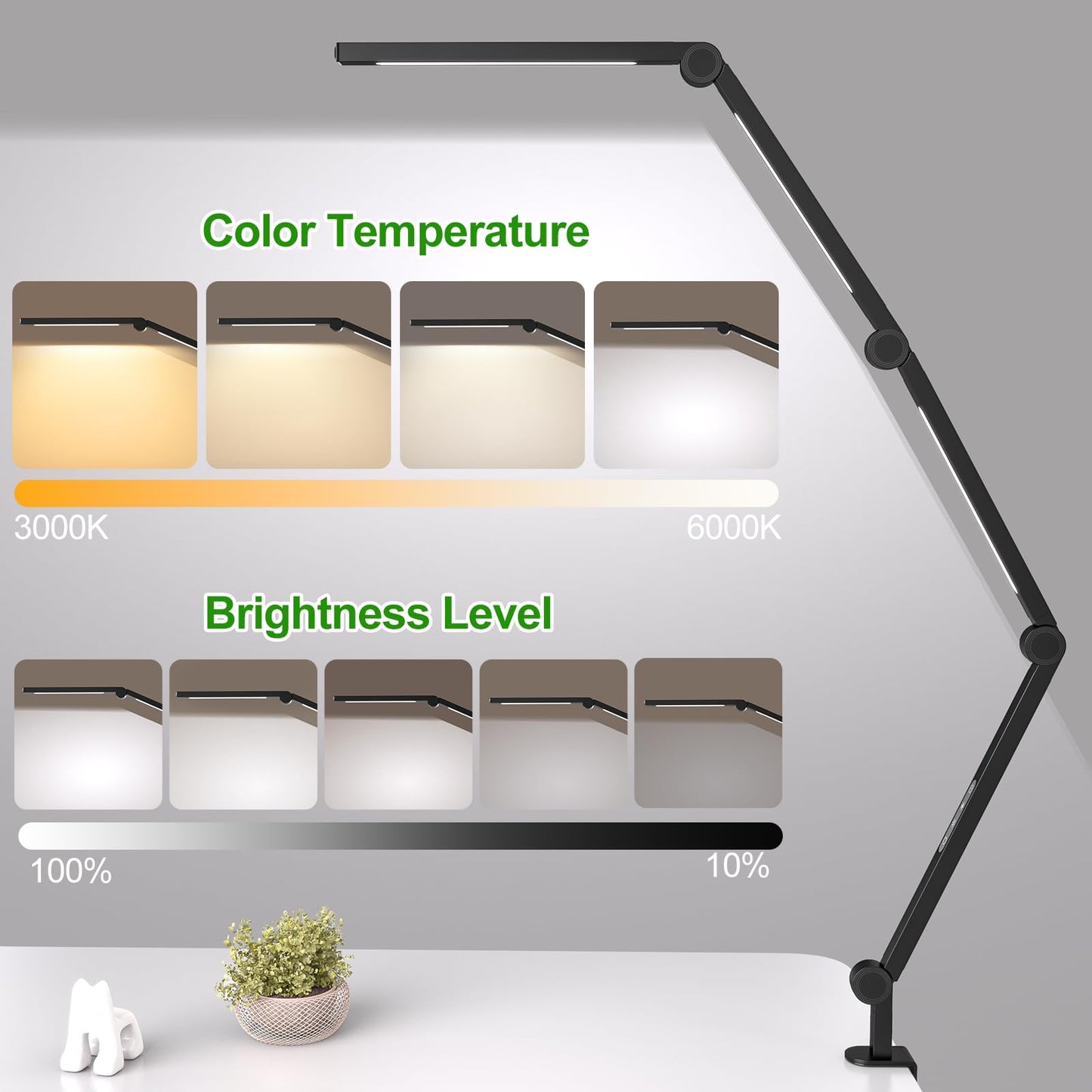 LED Desk Lamp,Foldable Table Lamp for Computer and Desktop,Flexible Clamp on Desk Lamps,Black Portable Desk Lamp for Home Office Reading,Working,Computer Desk,Study Lamp for Kids