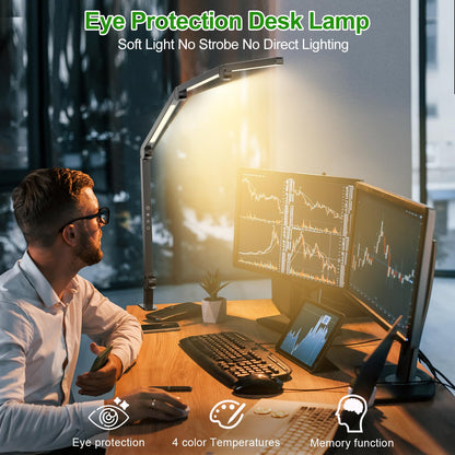 LED Desk Lamp,Foldable Table Lamp for Computer and Desktop,Flexible Clamp on Desk Lamps,Black Portable Desk Lamp for Home Office Reading,Working,Computer Desk,Study Lamp for Kids