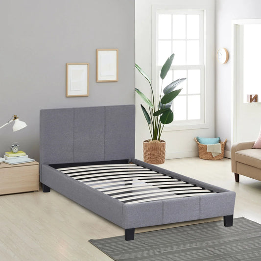 Milano Sienna Luxury Bed Frame Base And Headboard Solid Wood Padded Linen Fabric - Single - Grey - Mekamart Australia