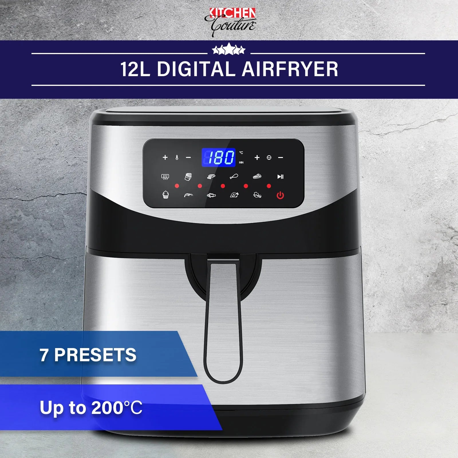 Kitchen Couture 12 Litre Air Fryer Multifunctional LCD One Touch Display Silver - Mekamart Australia