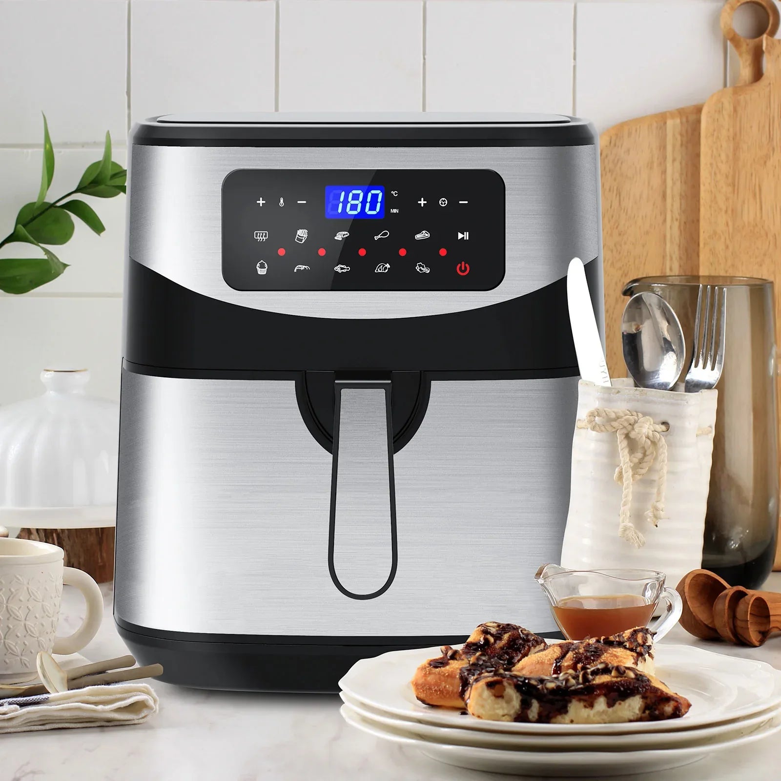 Kitchen Couture 12 Litre Air Fryer Multifunctional LCD One Touch Display Silver - Mekamart Australia