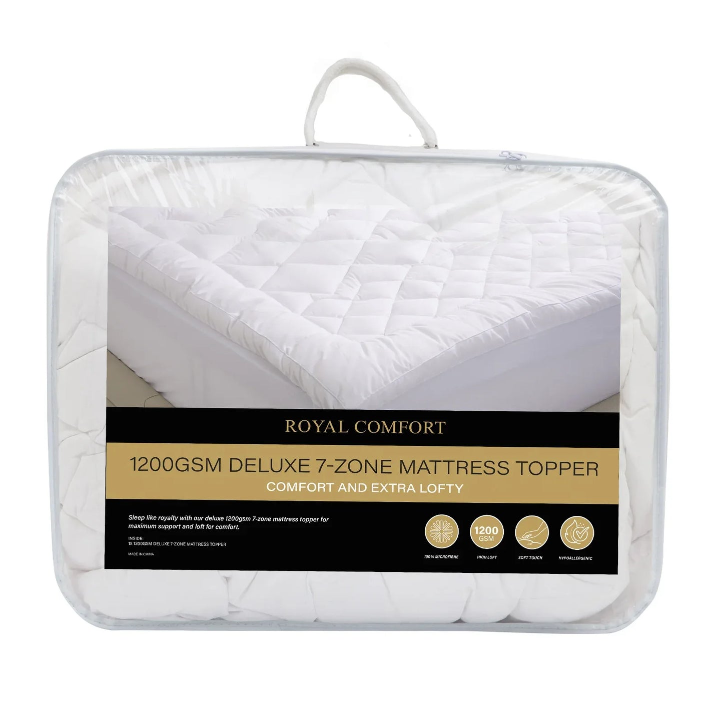Royal Comfort 1200GSM Deluxe 7-Zone Mattress Topper Luxury Gusset Breathable - Single - White - Mekamart Australia