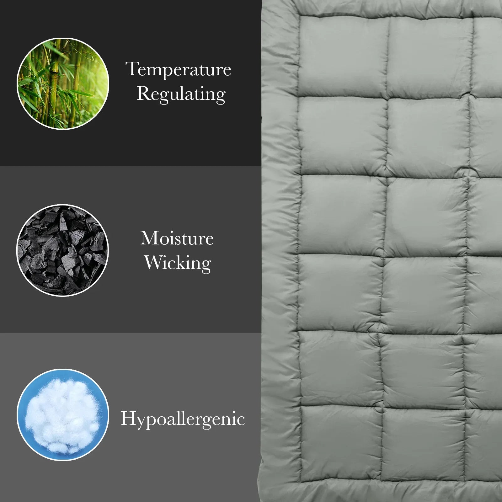 Royal Comfort Charcoal Bamboo Blend Topper 800GSM 45cm Skirt Luxury Bedding - Single - Charcoal - Mekamart Australia