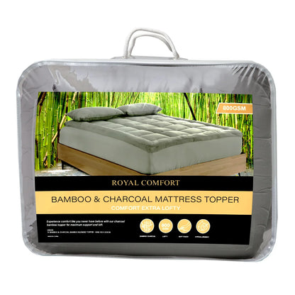 Royal Comfort Charcoal Bamboo Blend Topper 800GSM 45cm Skirt Luxury Bedding - Queen - Charcoal - Mekamart Australia