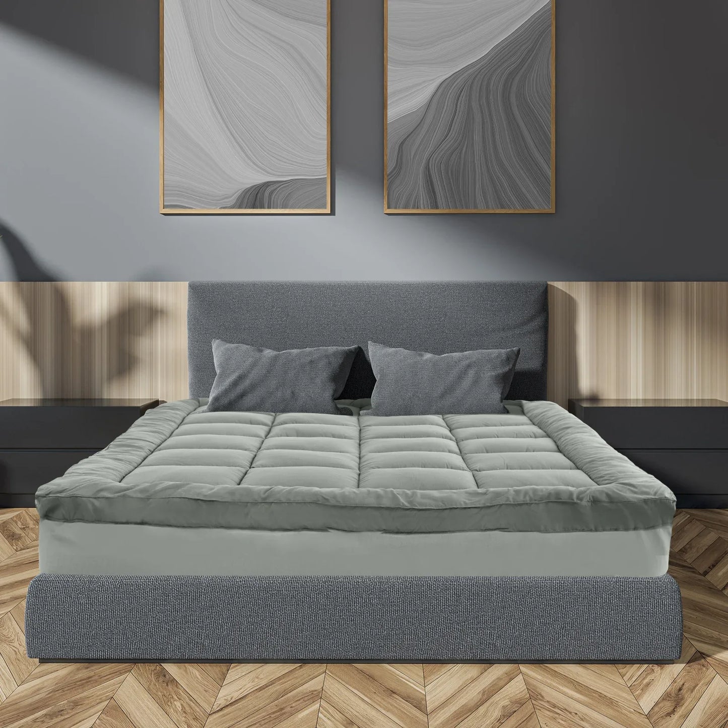 Royal Comfort Charcoal Bamboo Blend Topper 800GSM 45cm Skirt Luxury Bedding - Queen - Charcoal - Mekamart Australia
