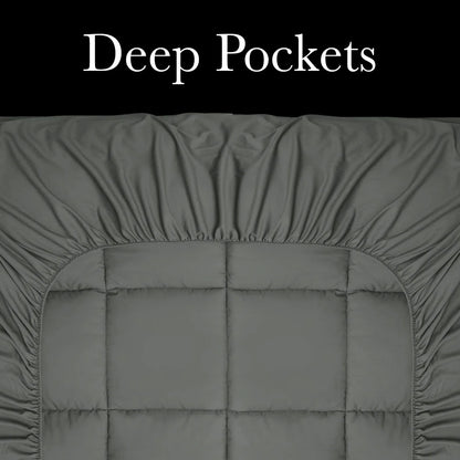 Royal Comfort Charcoal Bamboo Blend Topper 800GSM 45cm Skirt Luxury Bedding - Queen - Charcoal - Mekamart Australia