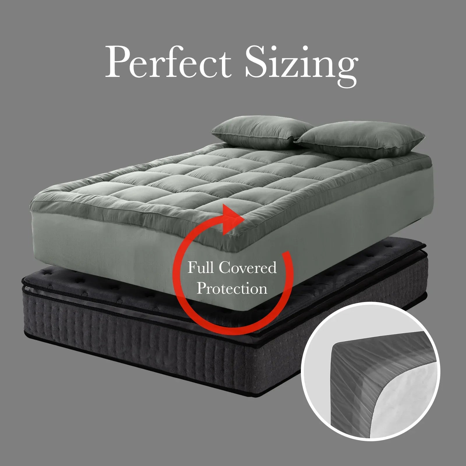 Royal Comfort Charcoal Bamboo Blend Topper 800GSM 45cm Skirt Luxury Bedding - King - Charcoal - Mekamart Australia