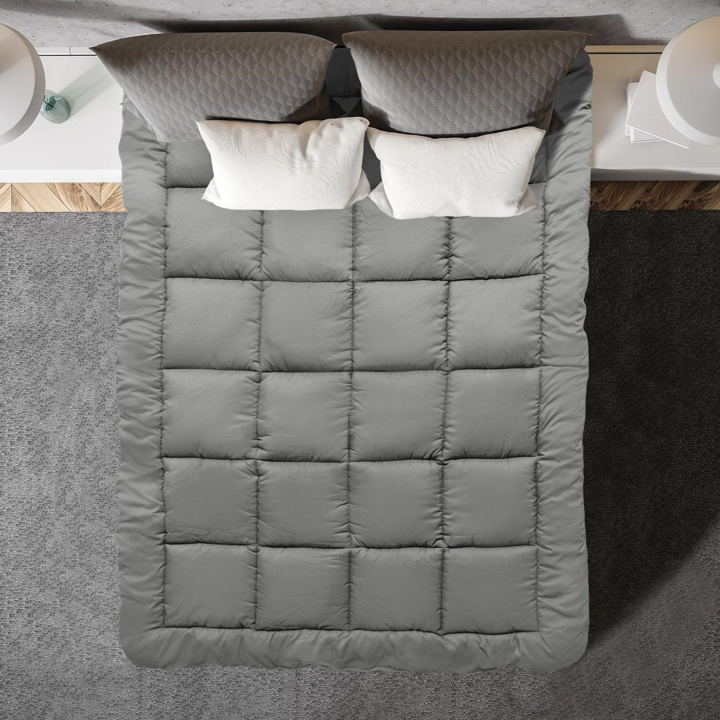 Royal Comfort Charcoal Bamboo Blend Topper 800GSM 45cm Skirt Luxury Bedding - King - Charcoal - Mekamart Australia