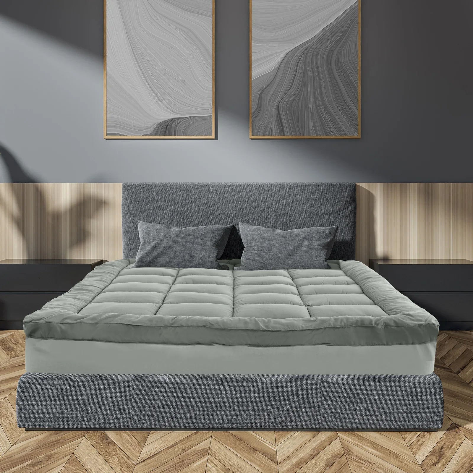 Royal Comfort Charcoal Bamboo Blend Topper 800GSM 45cm Skirt Luxury Bedding - King - Charcoal - Mekamart Australia