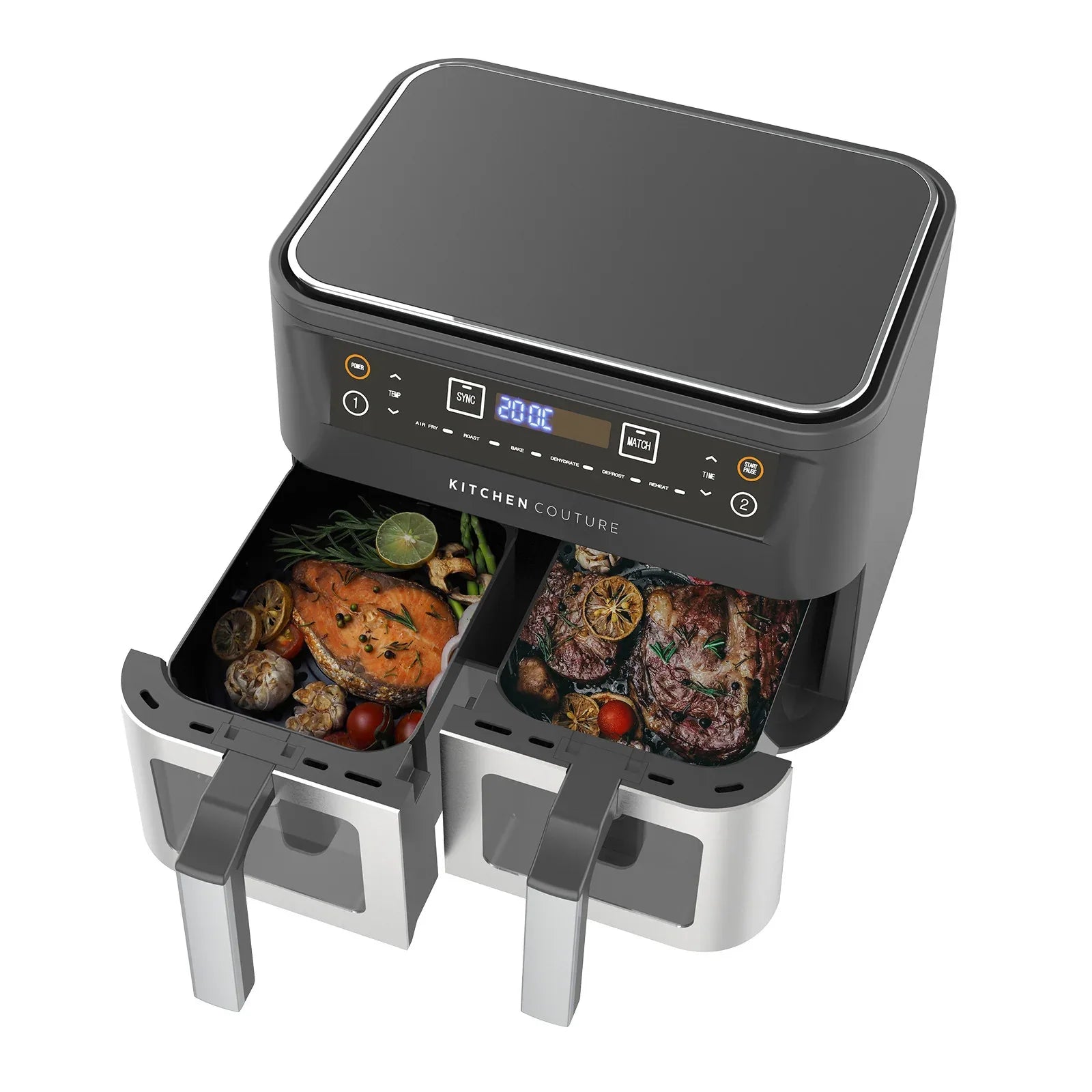 Kitchen Couture Dual View 2 x 5 Litre (10 Litre) Air Fryer Stainless Steel - Mekamart Australia