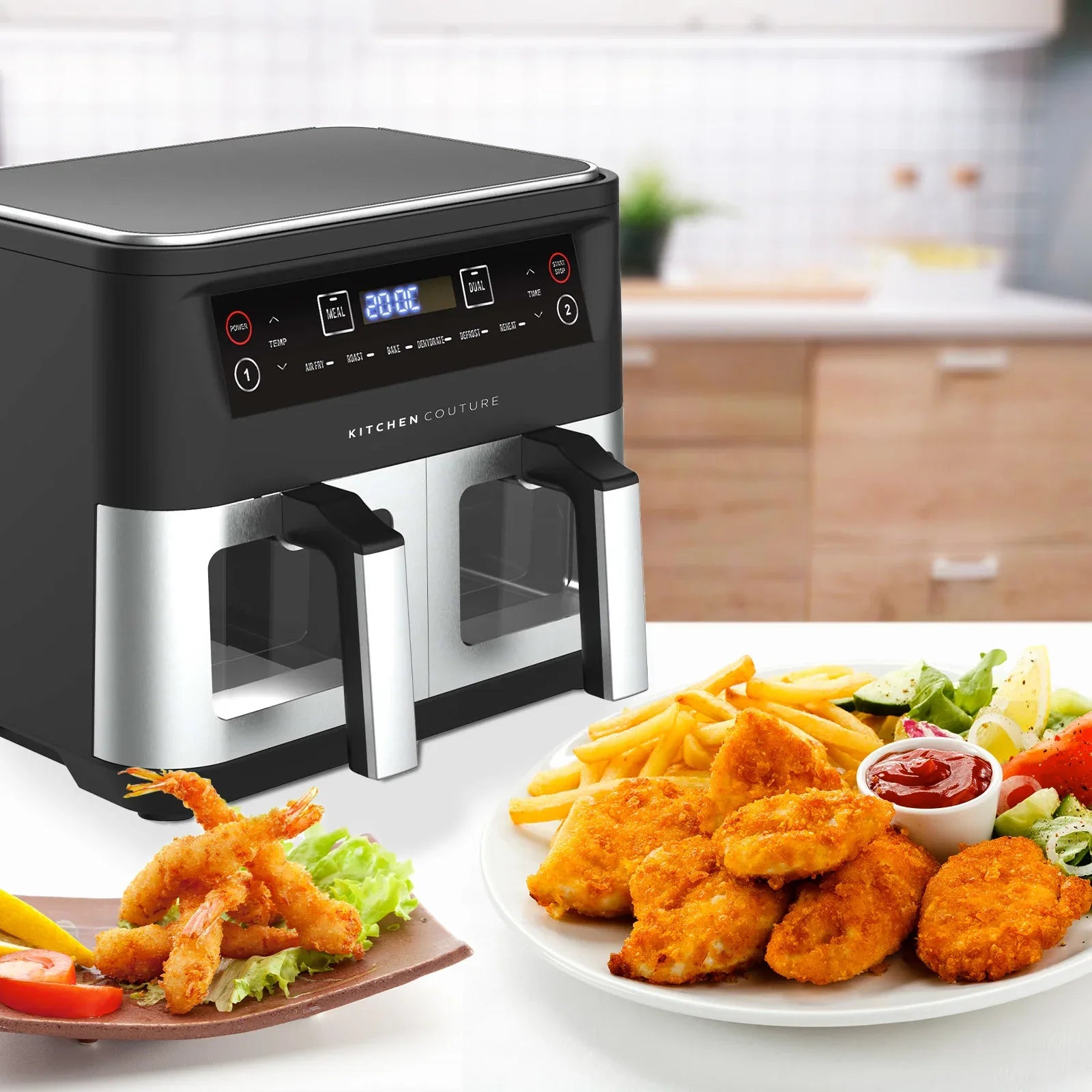 Kitchen Couture Dual View 2 x 5 Litre (10 Litre) Air Fryer Stainless Steel - Mekamart Australia