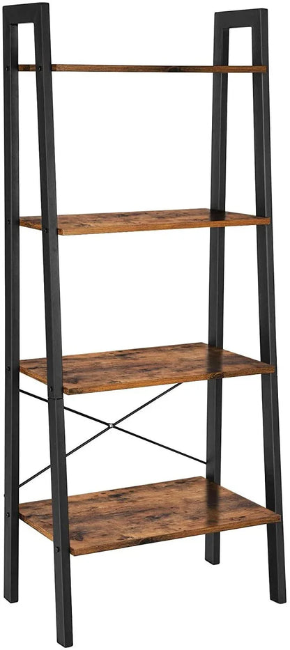Rustic brown and black steel Metal Frame 4 Tier bookshelf - Mekamart Australia