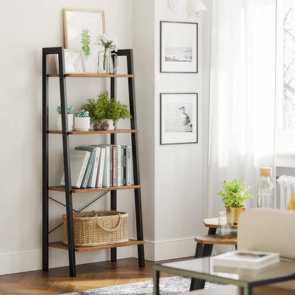Rustic brown and black steel Metal Frame 4 Tier bookshelf - Mekamart Australia