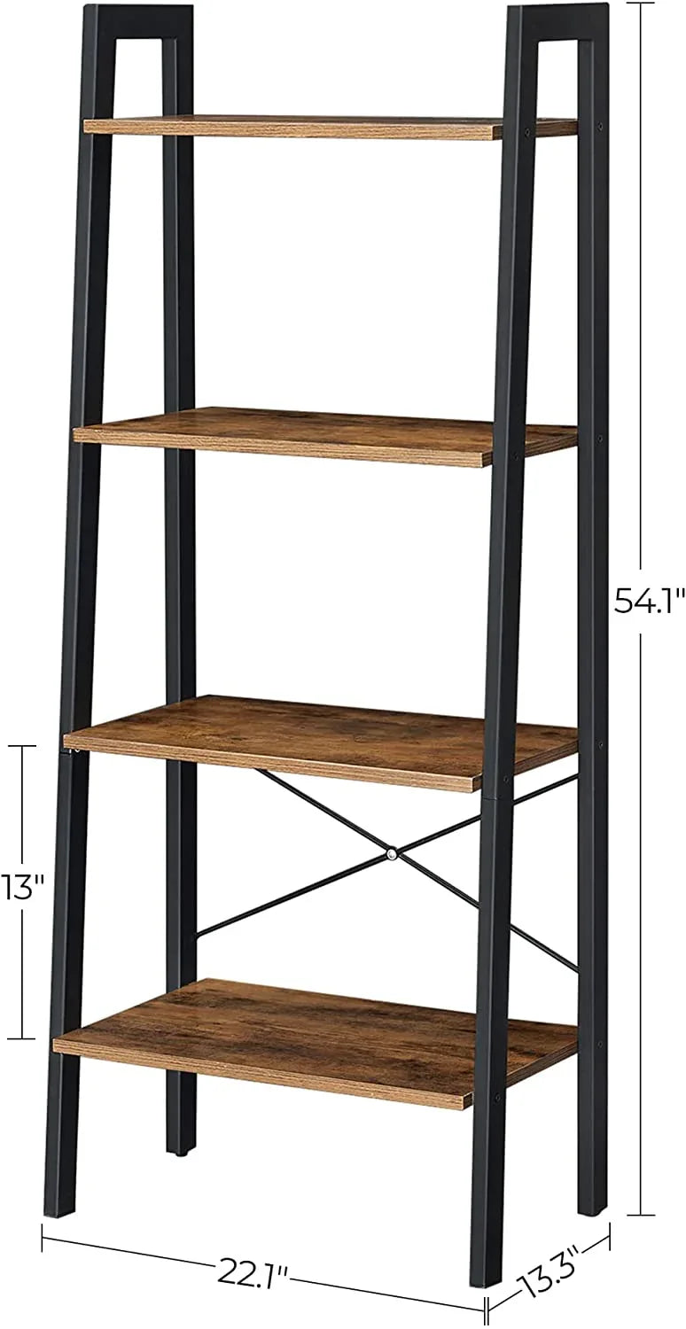 Rustic brown and black steel Metal Frame 4 Tier bookshelf - Mekamart Australia