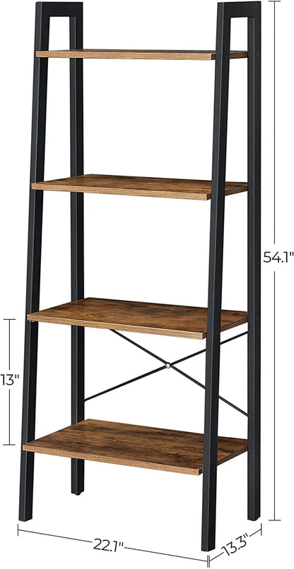 Rustic brown and black steel Metal Frame 4 Tier bookshelf - Mekamart Australia