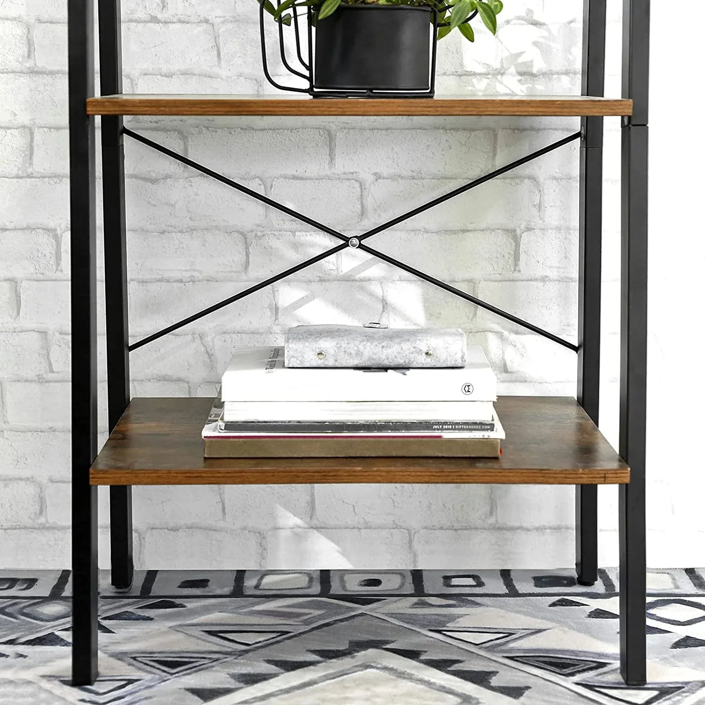 Rustic brown and black steel Metal Frame 4 Tier bookshelf - Mekamart Australia