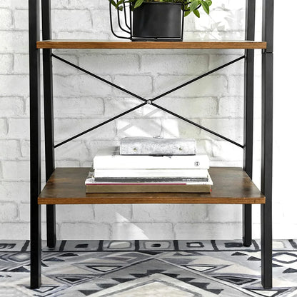 Rustic brown and black steel Metal Frame 4 Tier bookshelf - Mekamart Australia