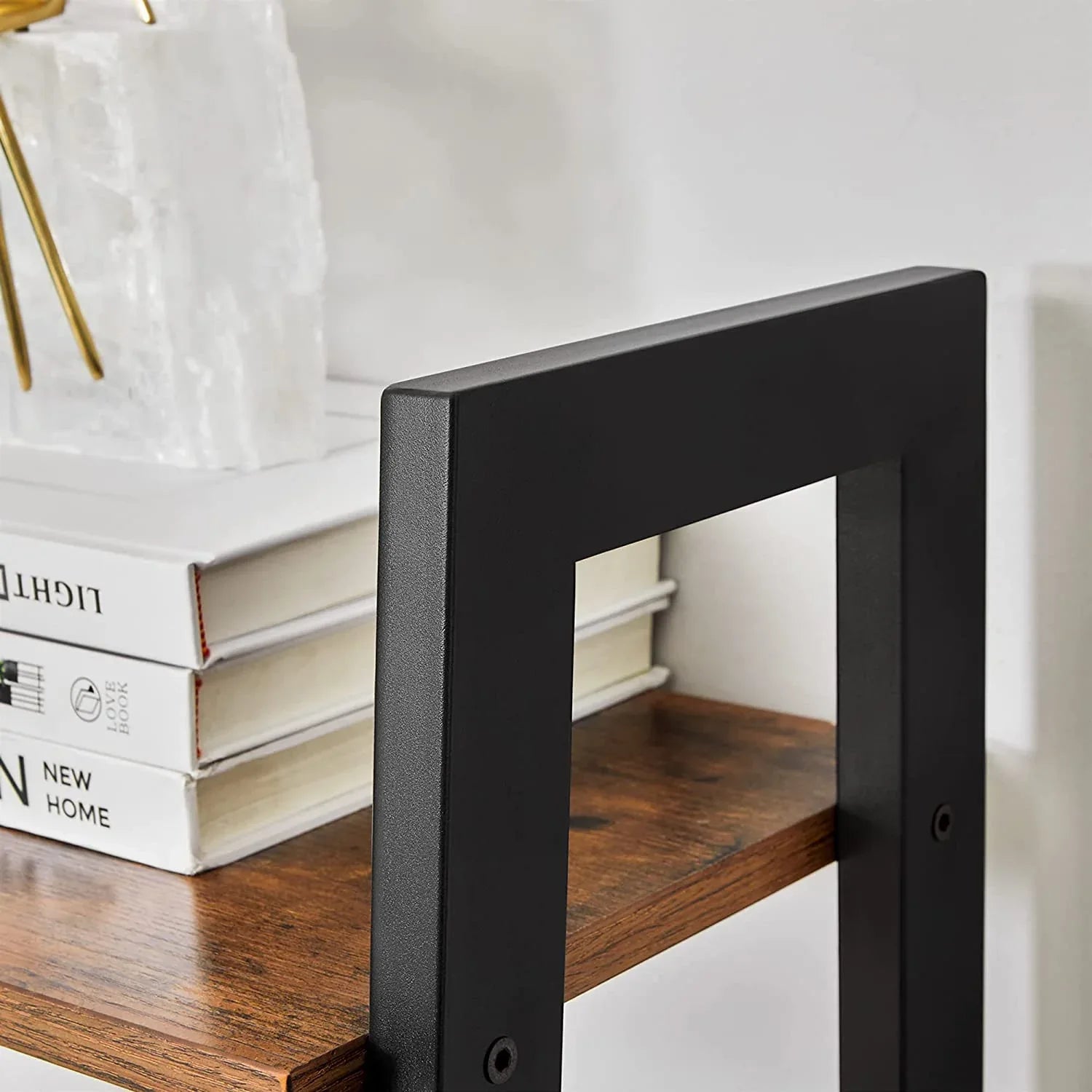 Rustic brown and black steel Metal Frame 4 Tier bookshelf - Mekamart Australia