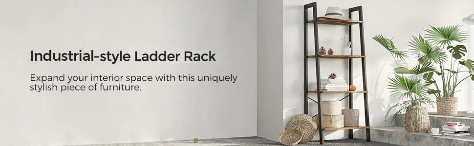 Rustic brown and black steel Metal Frame 4 Tier bookshelf - Mekamart Australia