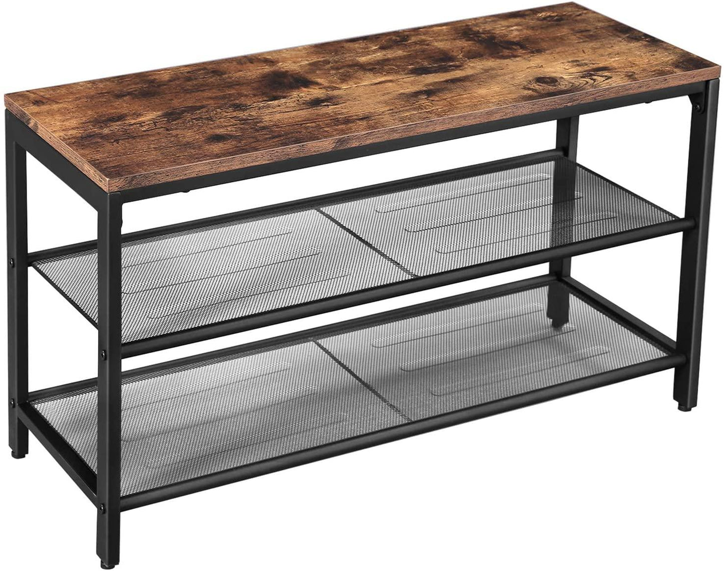Shoe Rack with 2 Mesh Shelves, Rustic Brown and Black - Mekamart Australia