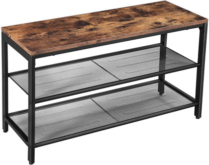 Shoe Rack with 2 Mesh Shelves, Rustic Brown and Black - Mekamart Australia