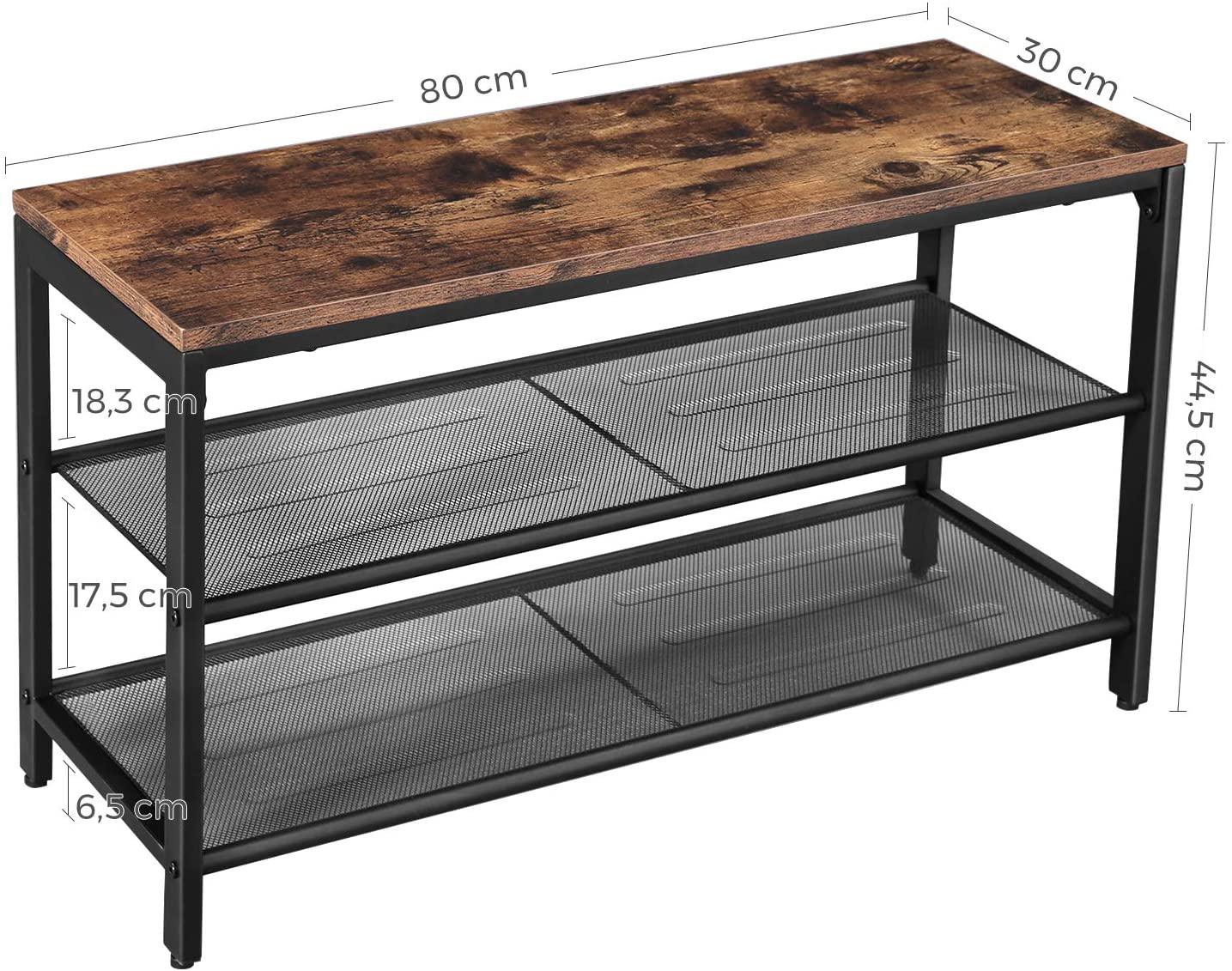 Shoe Rack with 2 Mesh Shelves, Rustic Brown and Black - Mekamart Australia