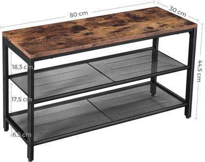 Shoe Rack with 2 Mesh Shelves, Rustic Brown and Black - Mekamart Australia