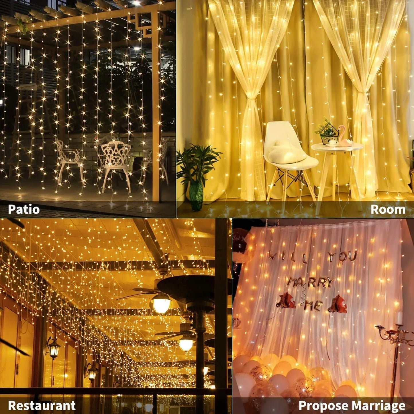 USB Powered 300 LED Curtain String Light with 8 Modes and Remote Control for Bedroom Party Wedding Decorations - Mekamart Australia