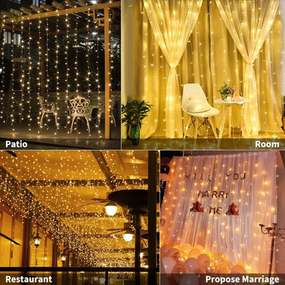 USB Powered 300 LED Curtain String Light with 8 Modes and Remote Control for Bedroom Party Wedding Decorations - Mekamart Australia