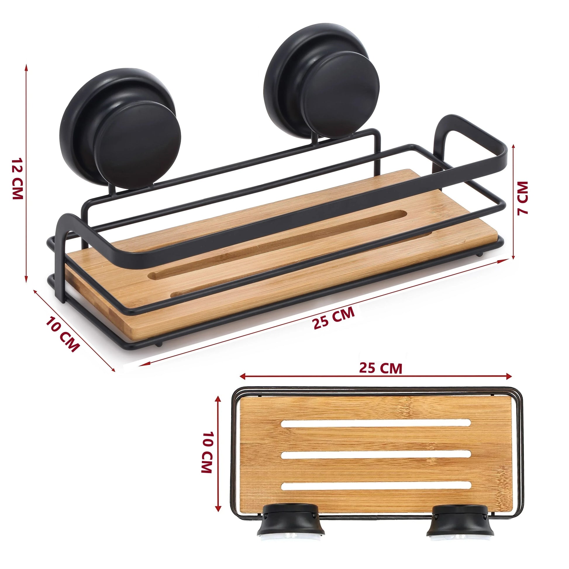 2 Pack Rectangular Bamboo Corner Shower Caddy Shelf Basket Rack with Premium Vacuum Suction Cup No-Drilling for Bathroom and Kitchen - Mekamart Australia