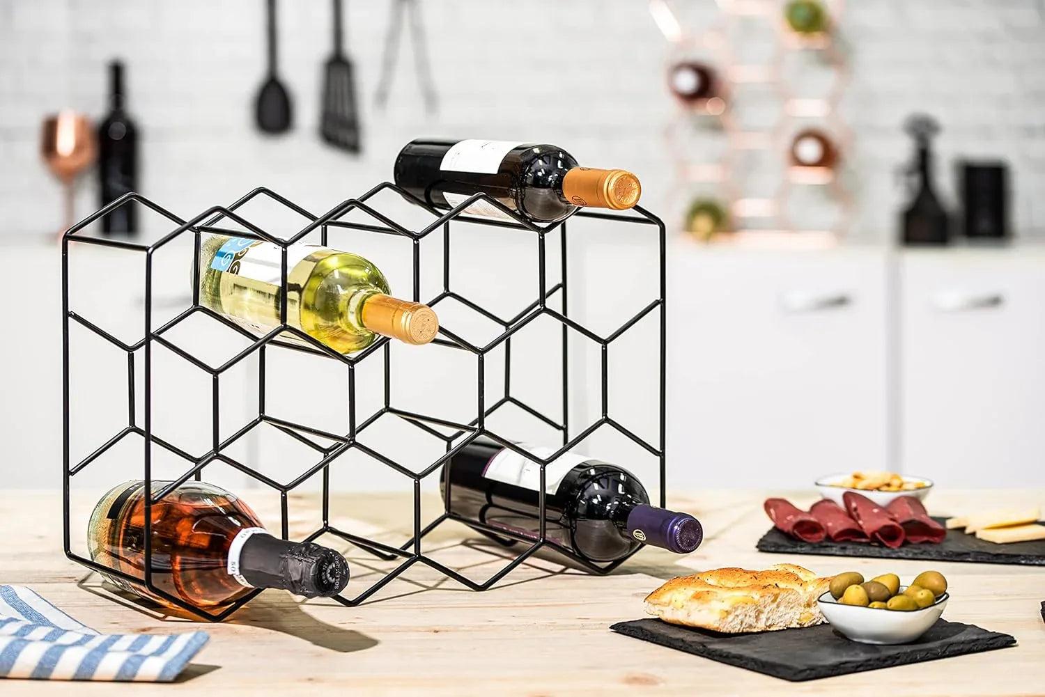 14 Bottle Freestanding Modern Metal Countertop Wine Rack Countertop - Mekamart Australia