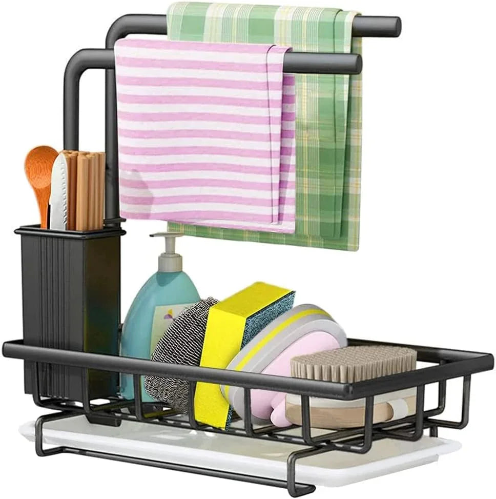 Sink Caddy Sponge Holder with Drain Tray, Brush Holder & Dishcloth Holder for Kitchen - Mekamart Australia
