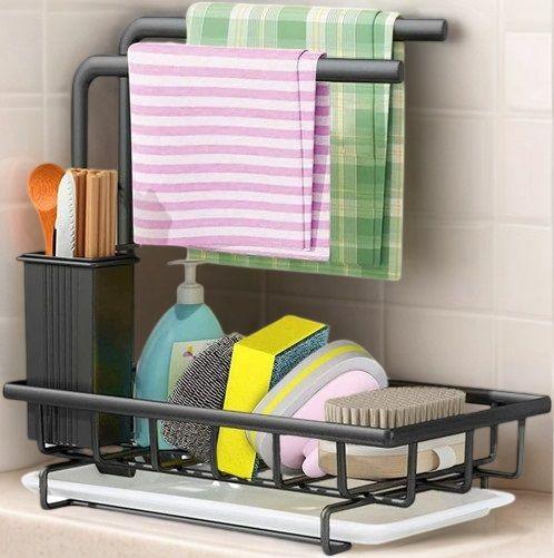 Sink Caddy Sponge Holder with Drain Tray, Brush Holder & Dishcloth Holder for Kitchen - Mekamart Australia