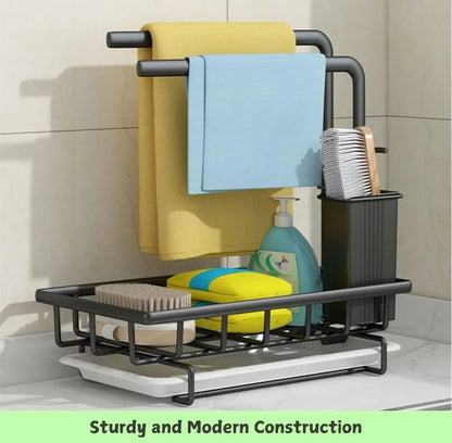 Sink Caddy Sponge Holder with Drain Tray, Brush Holder & Dishcloth Holder for Kitchen - Mekamart Australia