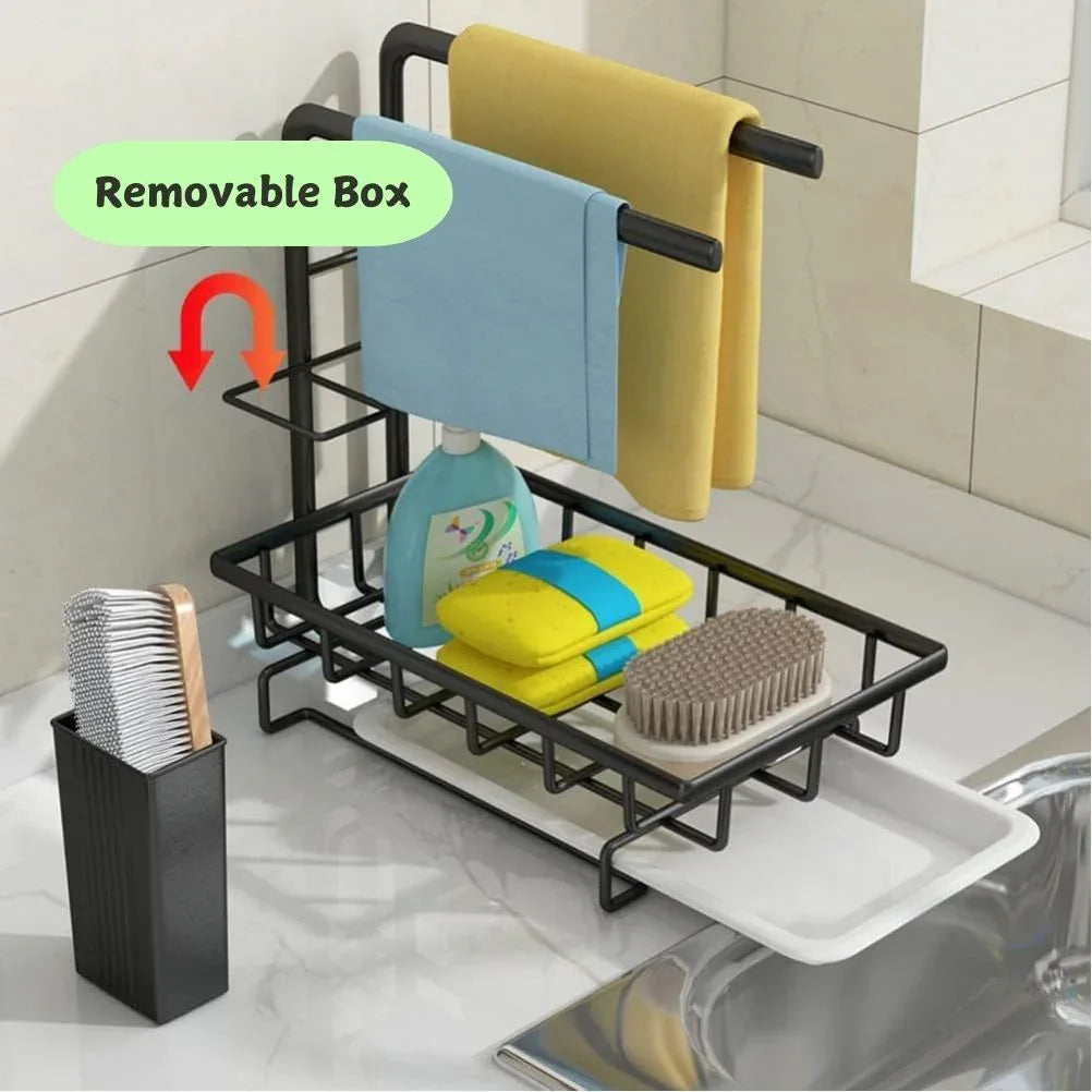 Sink Caddy Sponge Holder with Drain Tray, Brush Holder & Dishcloth Holder for Kitchen - Mekamart Australia