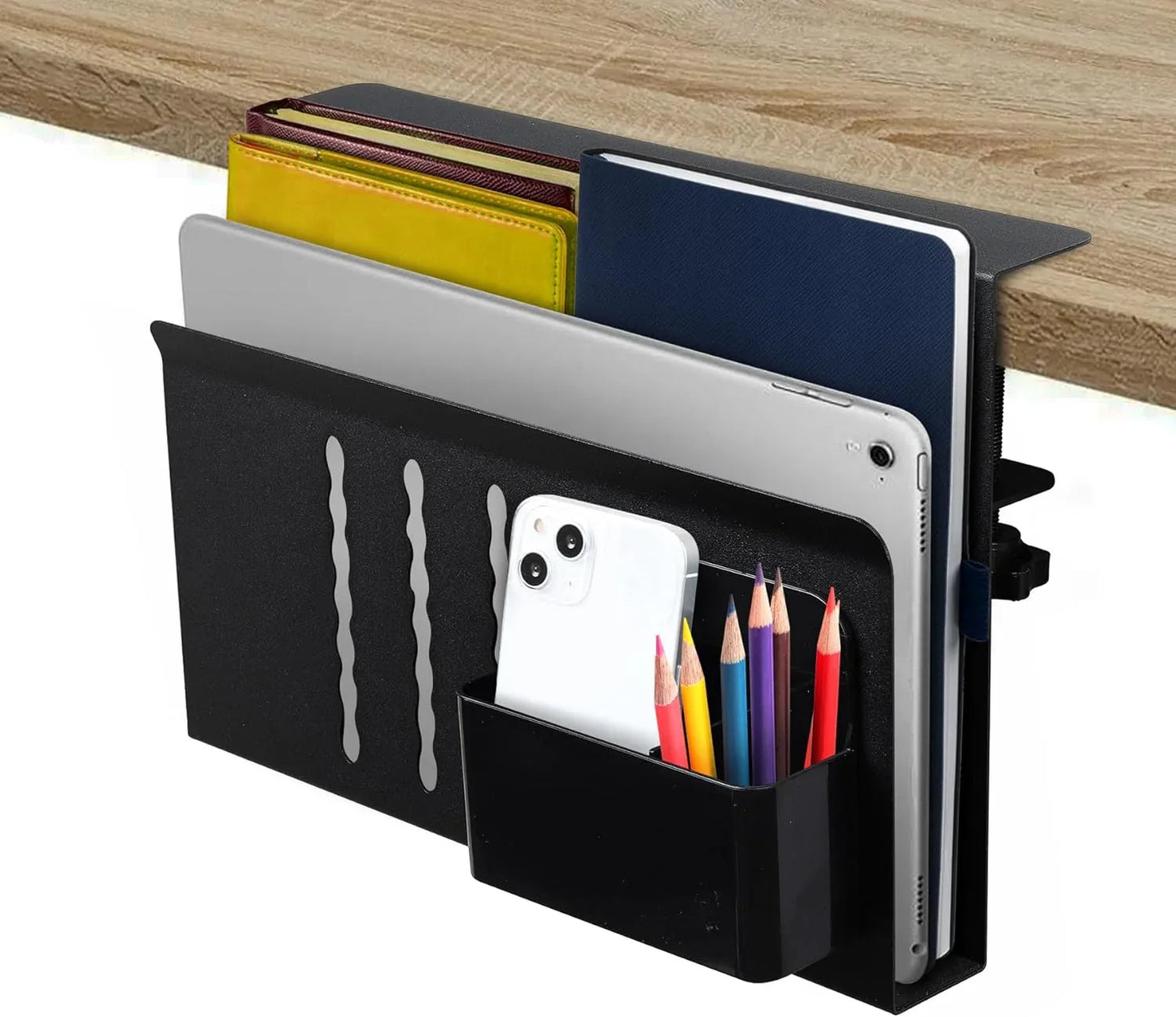 Under Desk Side Laptop Holder Storage with No Drill Cable Management Tray and Pen Storage for Office and Home - Mekamart Australia