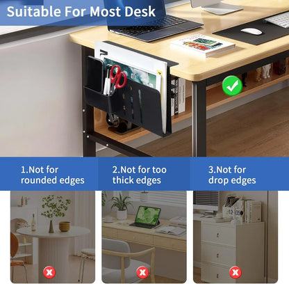 Under Desk Side Laptop Holder Storage with No Drill Cable Management Tray and Pen Storage for Office and Home - Mekamart Australia