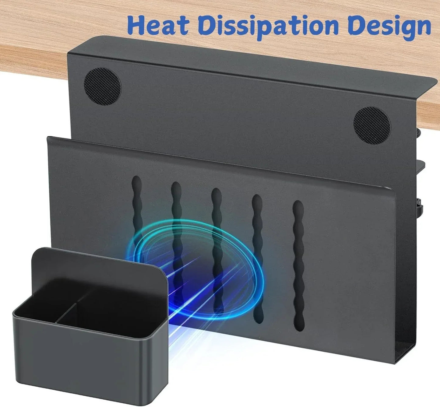 Under Desk Side Laptop Holder Storage with No Drill Cable Management Tray and Pen Storage for Office and Home - Mekamart Australia