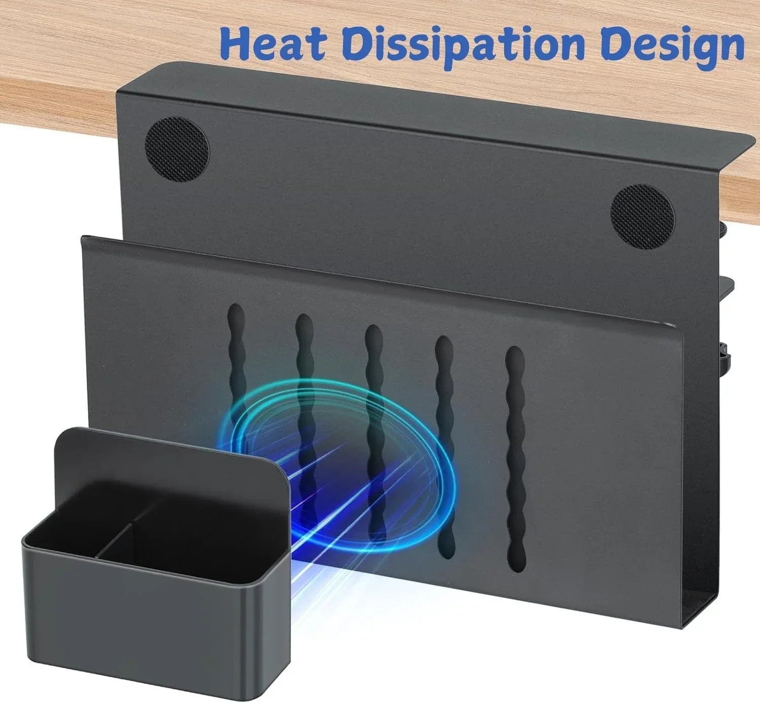 Under Desk Side Laptop Holder Storage with No Drill Cable Management Tray and Pen Storage for Office and Home - Mekamart Australia