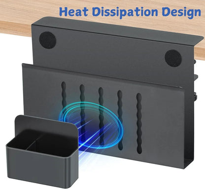 Under Desk Side Laptop Holder Storage with No Drill Cable Management Tray and Pen Storage for Office and Home - Mekamart Australia