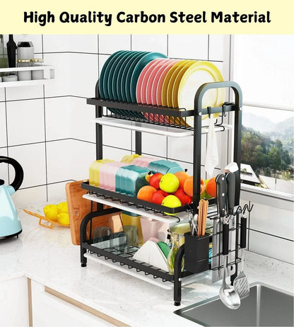 Dish Drying Rack 3 Tier Large Capacity Kitchen Storage with Utensil and Cutting Board Holder - Mekamart Australia
