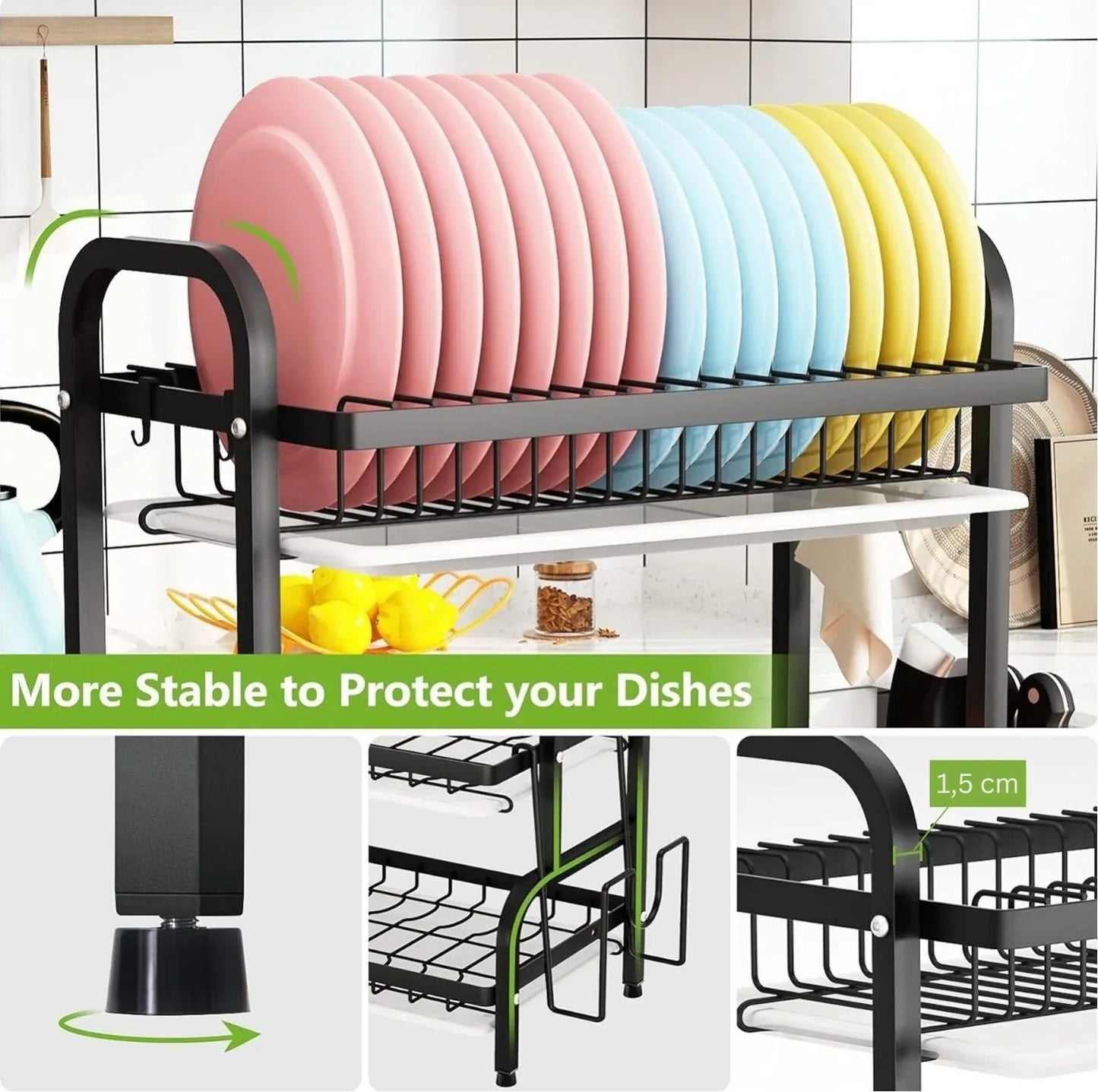 Dish Drying Rack 3 Tier Large Capacity Kitchen Storage with Utensil and Cutting Board Holder - Mekamart Australia