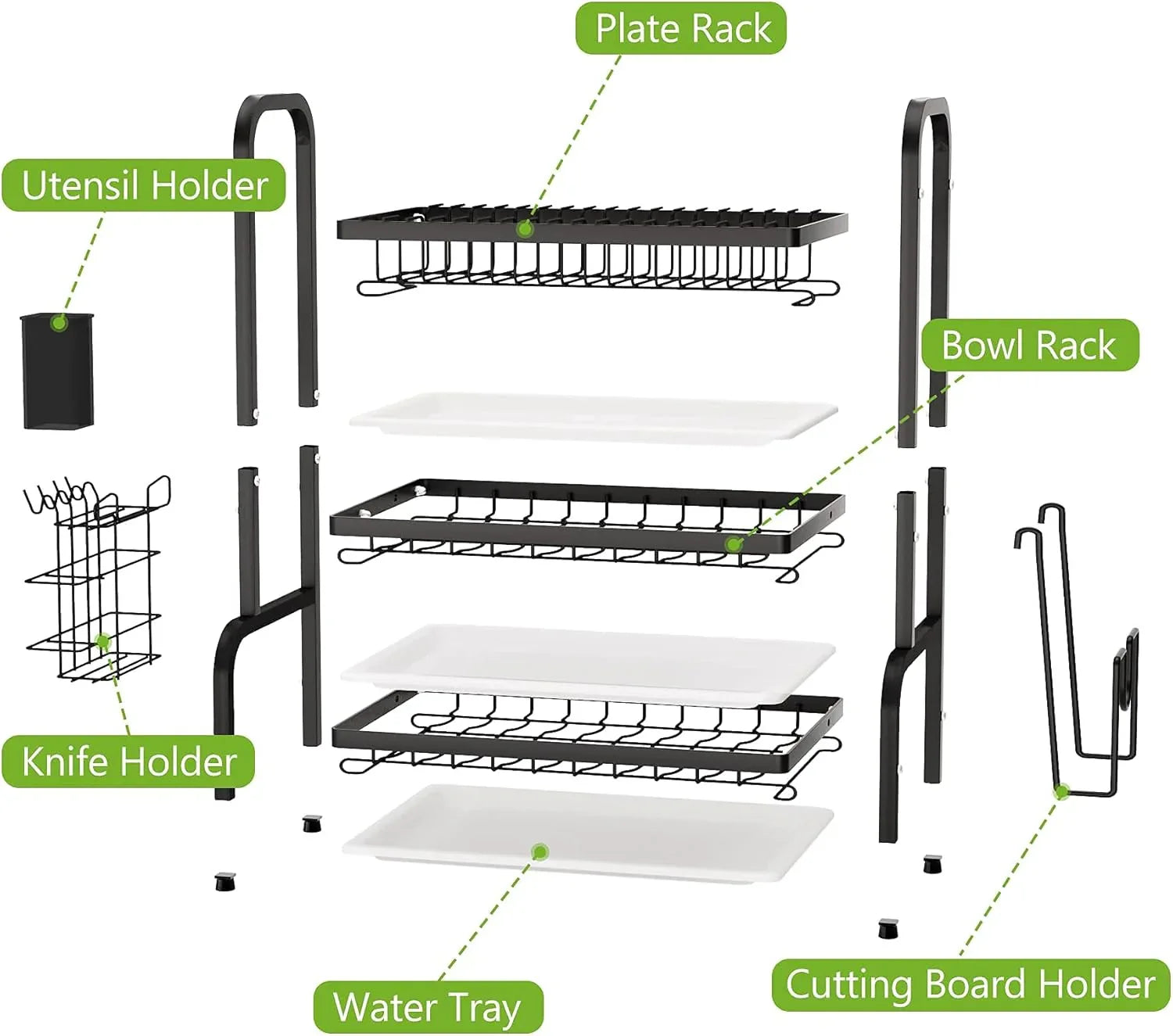 Dish Drying Rack 3 Tier Large Capacity Kitchen Storage with Utensil and Cutting Board Holder - Mekamart Australia