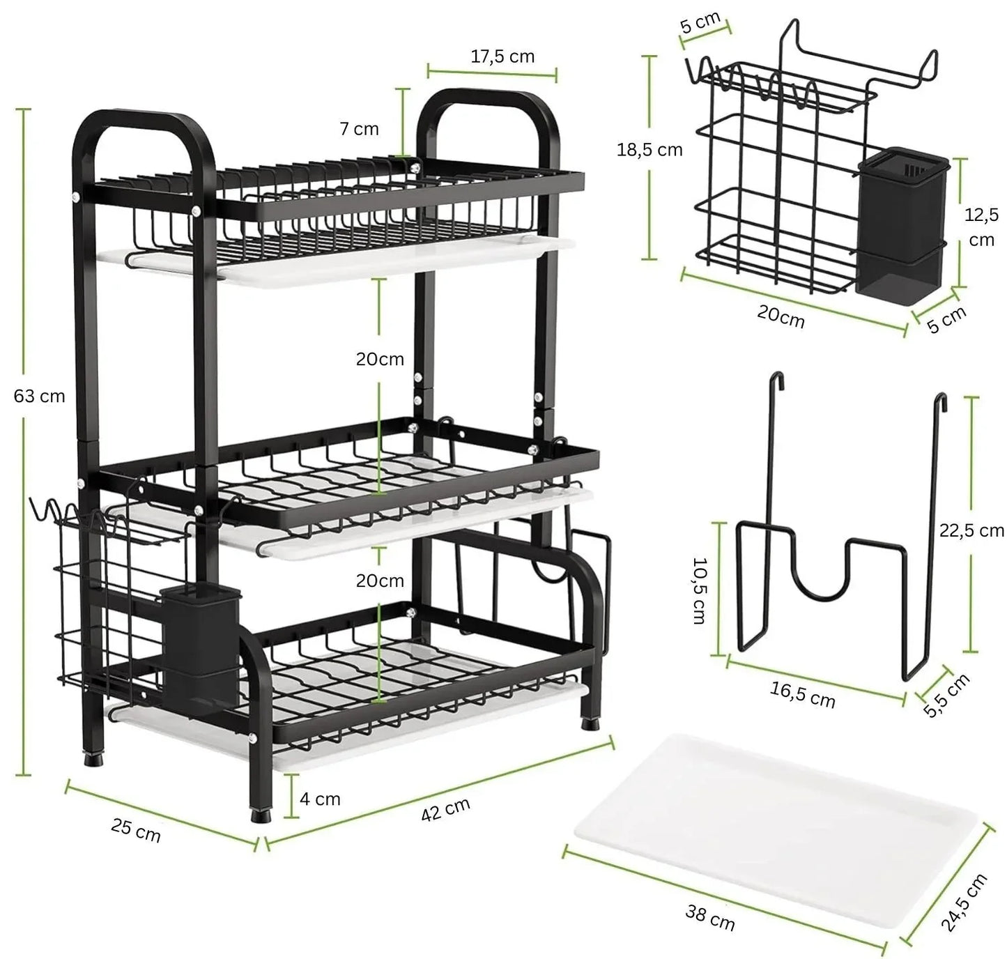 Dish Drying Rack 3 Tier Large Capacity Kitchen Storage with Utensil and Cutting Board Holder - Mekamart Australia