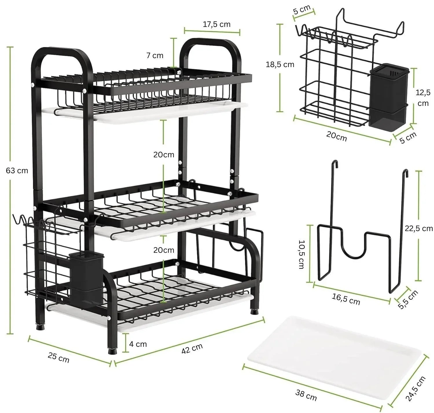 Dish Drying Rack 3 Tier Large Capacity Kitchen Storage with Utensil and Cutting Board Holder - Mekamart Australia
