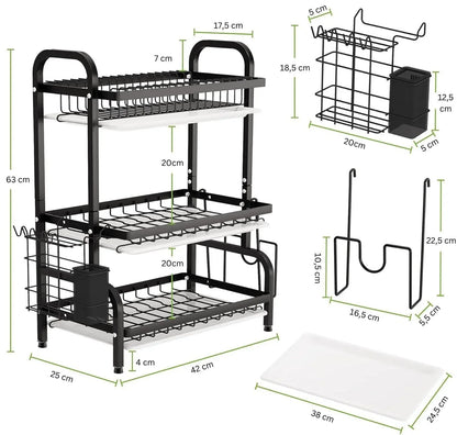 Dish Drying Rack 3 Tier Large Capacity Kitchen Storage with Utensil and Cutting Board Holder - Mekamart Australia