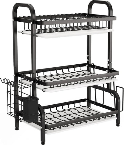 Dish Drying Rack 3 Tier Large Capacity Kitchen Storage with Utensil and Cutting Board Holder - Mekamart Australia