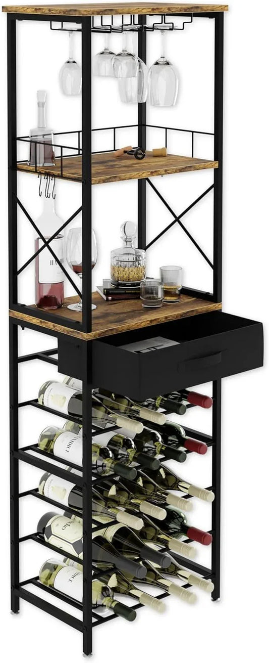 CARLA HOME Freestanding Wine Rack for 20 Bottles with Wood Countertop and Sturdy Metal Frame