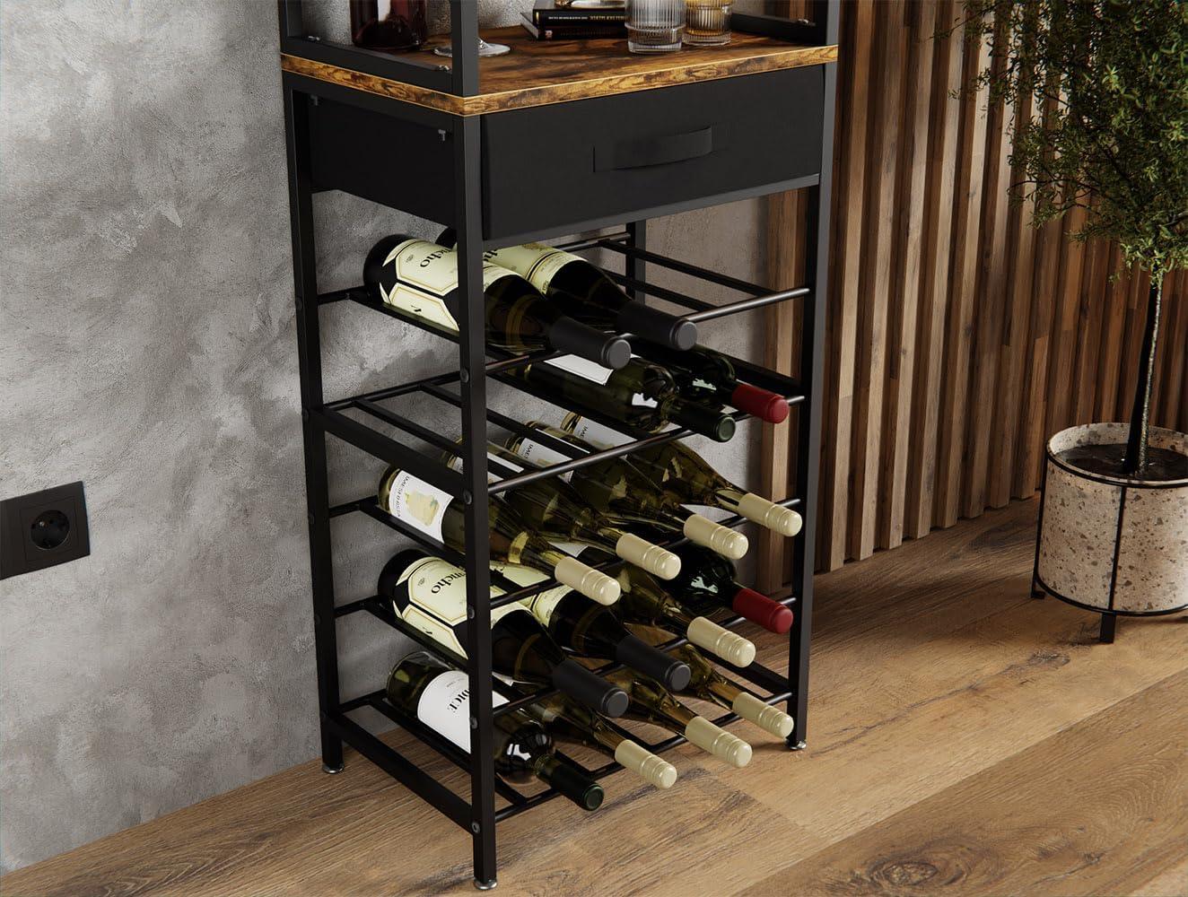 CARLA HOME Freestanding Wine Rack for 20 Bottles with Wood Countertop and Sturdy Metal Frame - Mekamart Australia