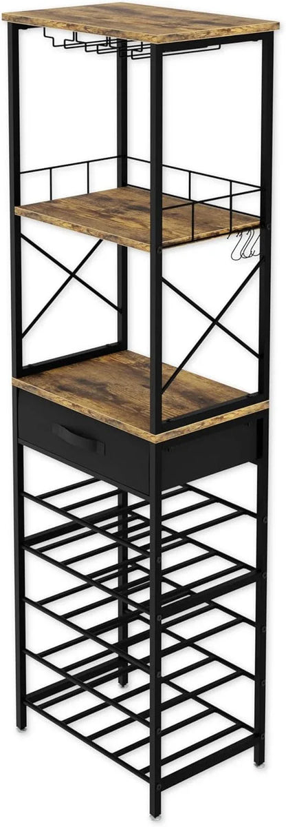 CARLA HOME Freestanding Wine Rack for 20 Bottles with Wood Countertop and Sturdy Metal Frame - Mekamart Australia